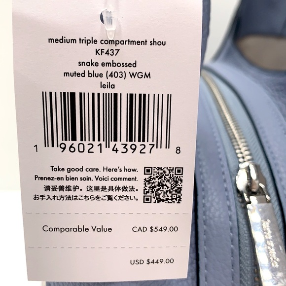 Leila Snake Embossed Medium Triple Compartment Shoulder Bag Muted Blue Multi - Picture 16 of 16